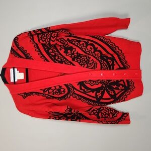 Vintage Adrienne Vittadini‎ Red And Black Lambswool Cardigan Size Small